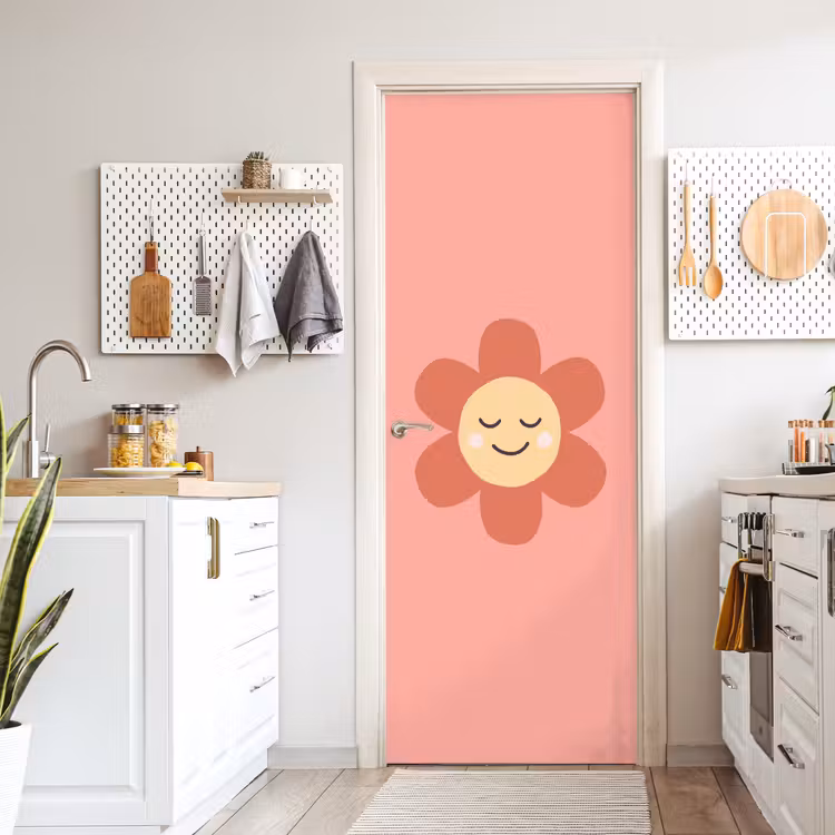 Deursticker - Bloemen - Tekenfilm - Kind - Roze — 7