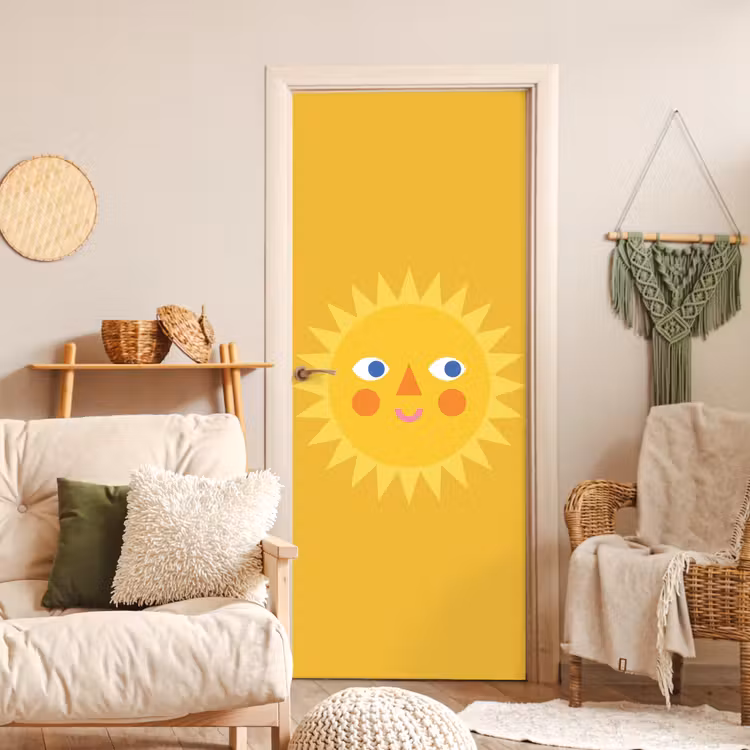 Deursticker - Zon - Gezicht - Zomer - Illustratie - Geel — 4