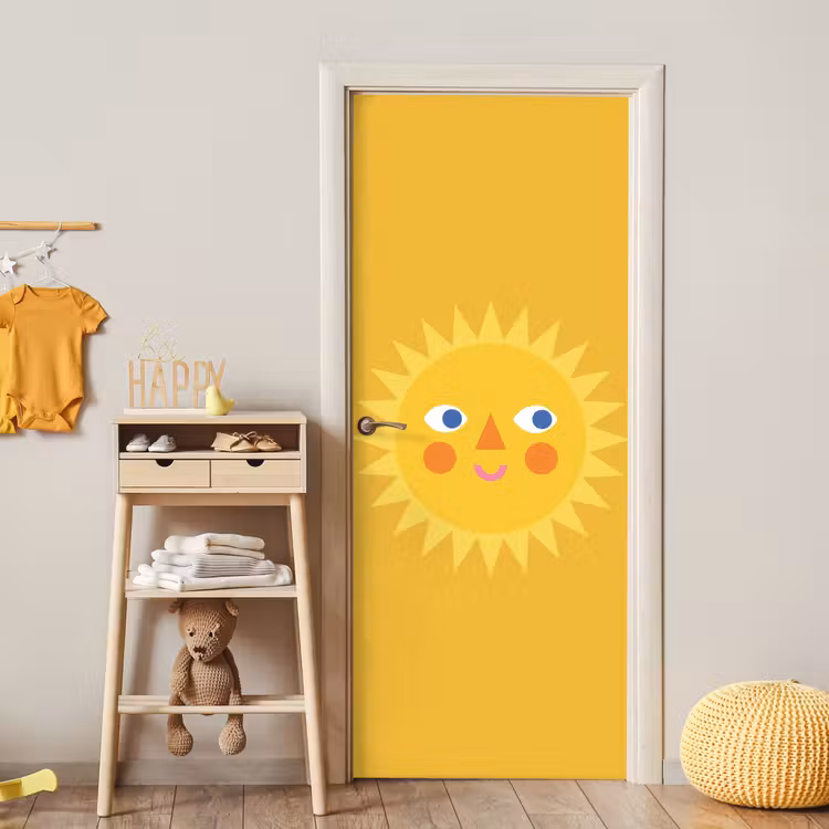 Deursticker - Zon - Gezicht - Zomer - Illustratie - Geel — 6