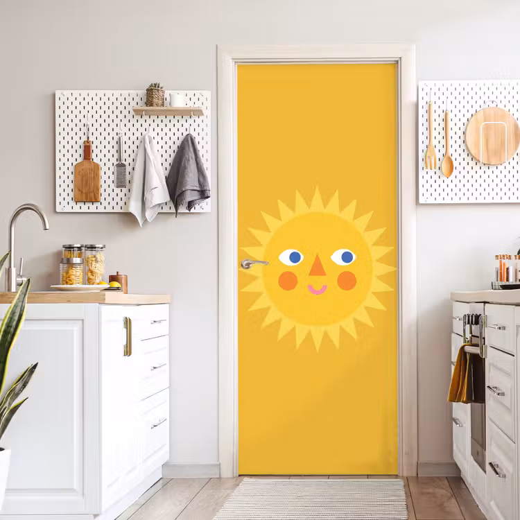 Deursticker - Zon - Gezicht - Zomer - Illustratie - Geel — 7