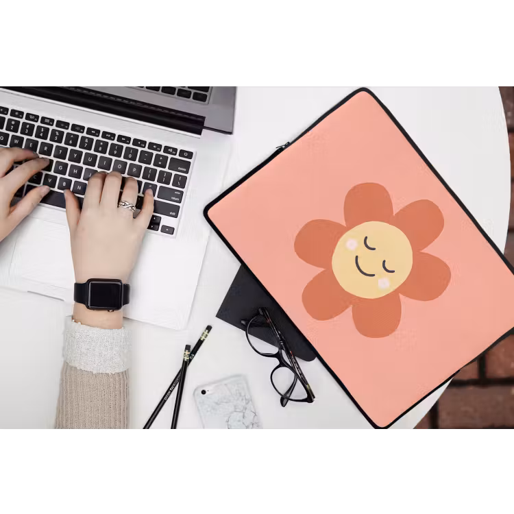 Laptophoes Bloemen - Tekenfilm - Kind - Roze — 3