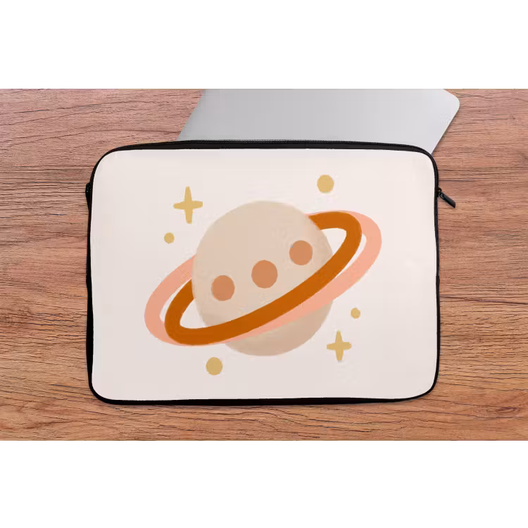 Laptophoes Planeet - Ringen - Ruimte - Illustratie - Beige — 2