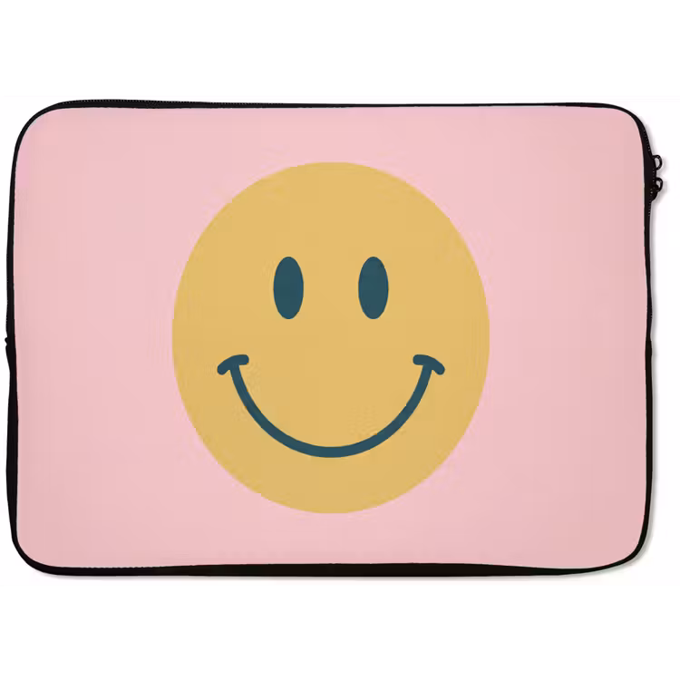 Laptophoes Smiley - Geel - Roze - Symbool - Minimalistisch — 1
