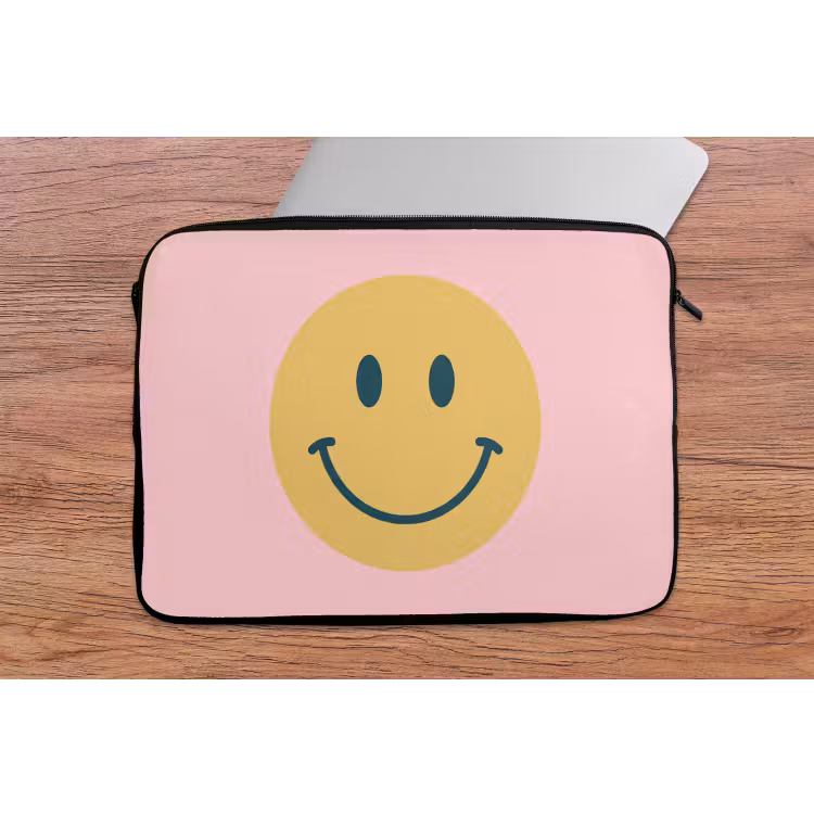 Laptophoes Smiley - Geel - Roze - Symbool - Minimalistisch — 2