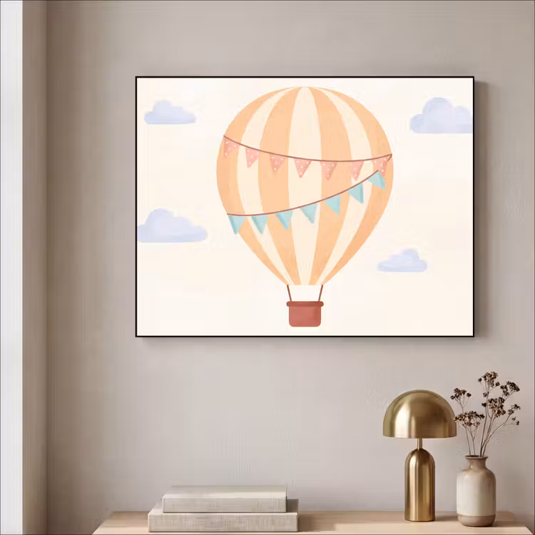 Art frame - Luchtballon - Wolken - Illustratie - Zacht - Kinderkamer — 5