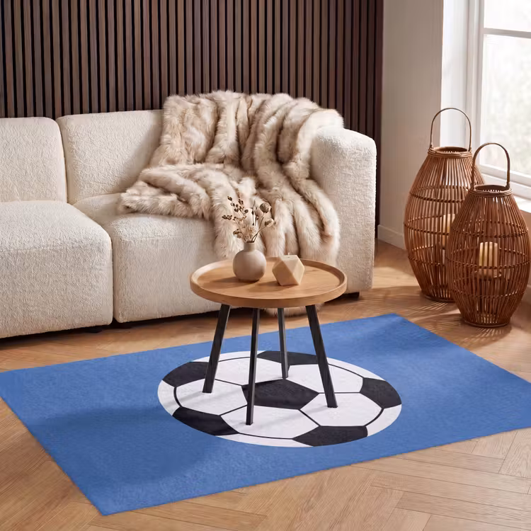 Vloerkleed - Voetbal - Zwart-wit - Sport - Illustratie - Blauw — 3
