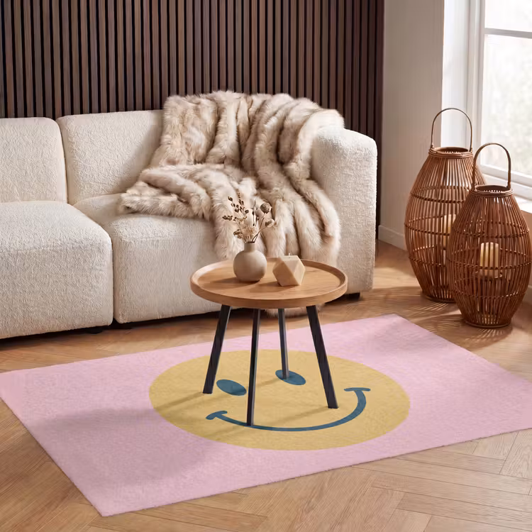 Vloerkleed - Smiley - Geel - Roze - Symbool - Minimalistisch — 3