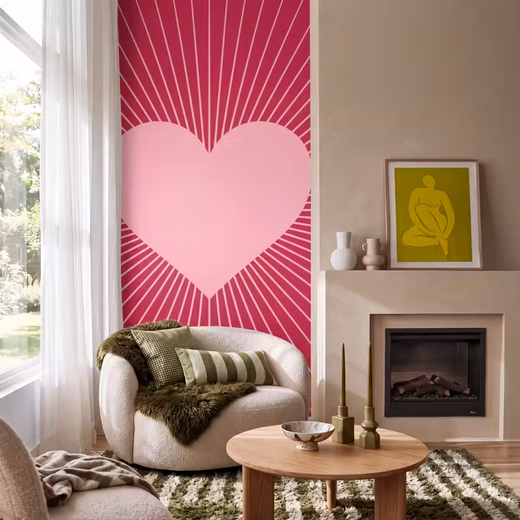 Behang - Hart - Stralen - Liefde - Abstract - Roze — 1