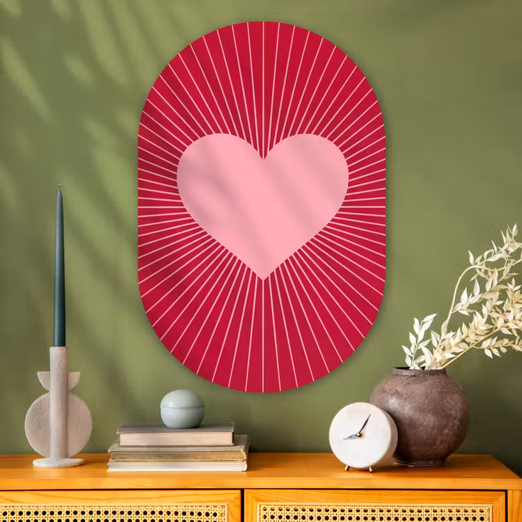 Muurovaal glas - Hart - Stralen - Liefde - Abstract - Roze — 2