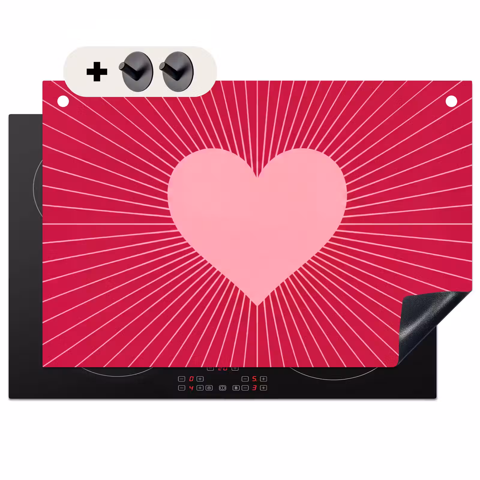 Inductiebeschermer & spatscherm (2in1) - Hart - Stralen - Liefde - Abstract - Roze — 1