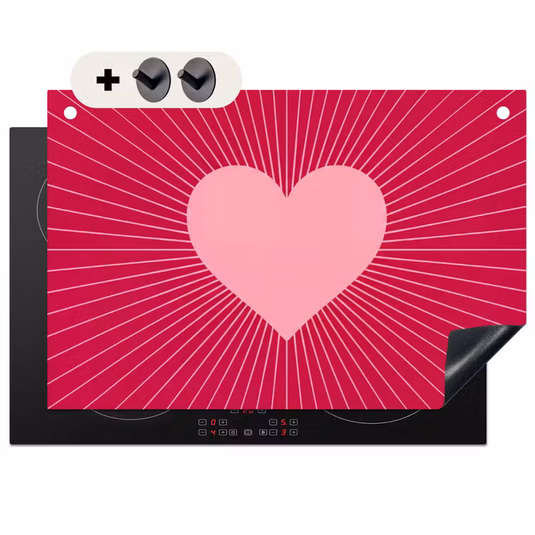 Inductiebeschermer & spatscherm (2in1) - Hart - Stralen - Liefde - Abstract - Roze — 1