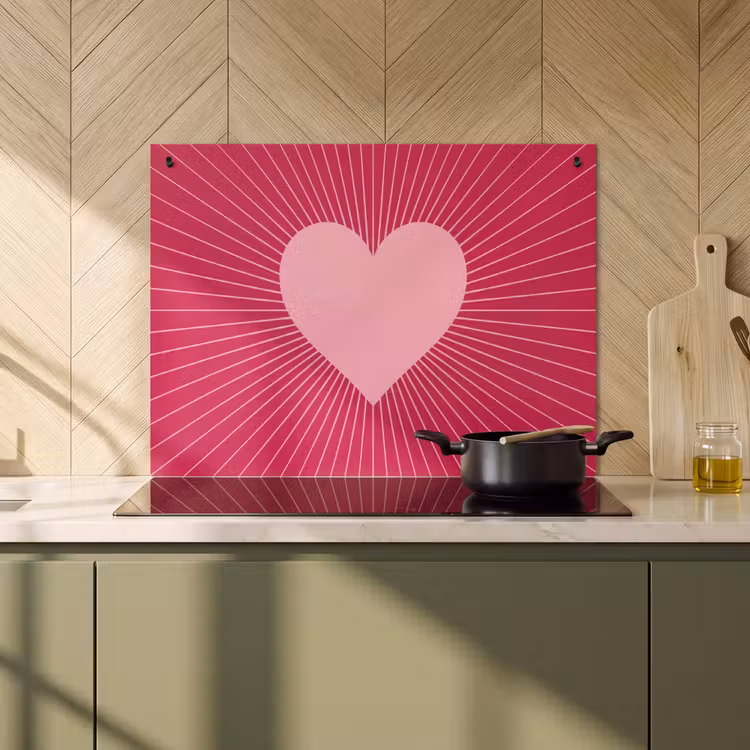 Inductiebeschermer & spatscherm (2in1) - Hart - Stralen - Liefde - Abstract - Roze — 2
