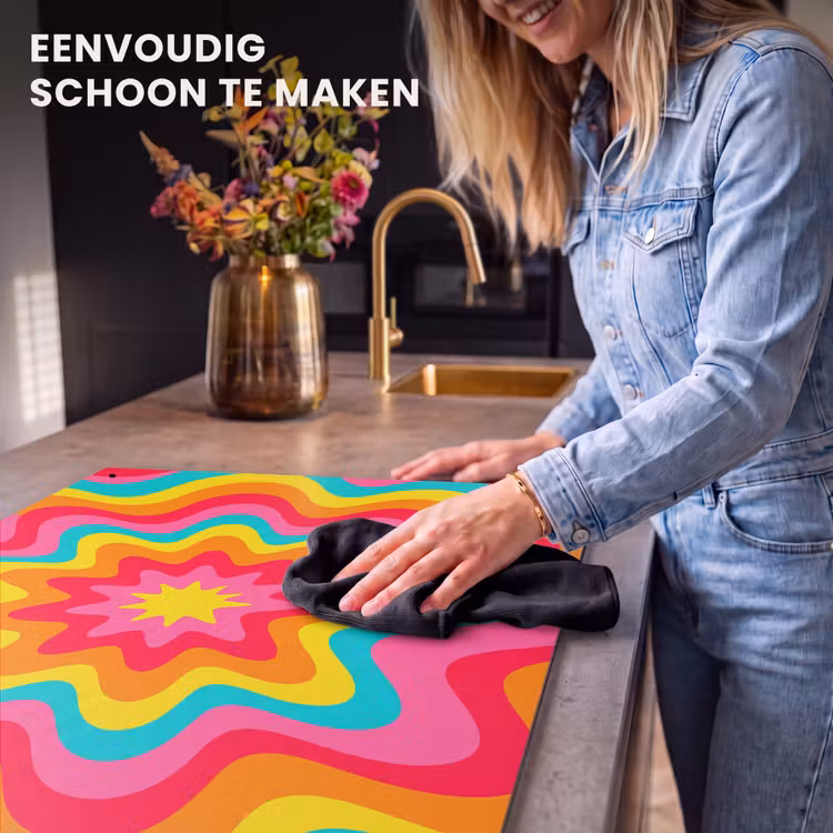 Inductiebeschermer & spatscherm (2in1) - Patroon - Golvend - Kleurrijk — 5