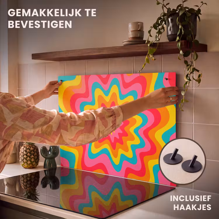 Inductiebeschermer & spatscherm (2in1) - Patroon - Golvend - Kleurrijk — 7