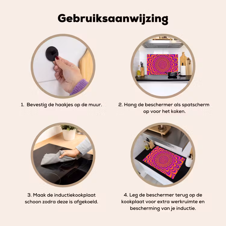 Inductiebeschermer & spatscherm (2in1) - Patroon - Optisch - Kleurrijk — 6