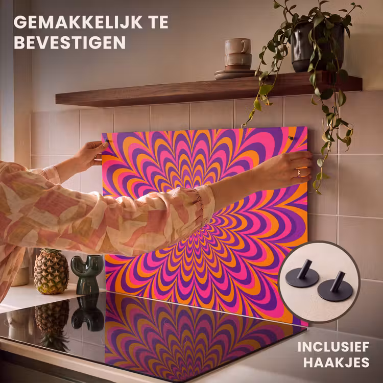 Inductiebeschermer & spatscherm (2in1) - Patroon - Optisch - Kleurrijk — 7