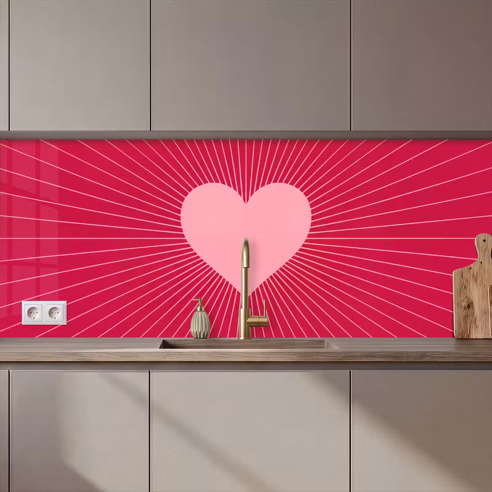 Keuken achterwand - Hart - Stralen - Liefde - Abstract - Roze — 1