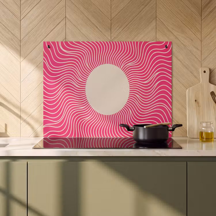Inductiebeschermer & spatscherm (2in1) - Abstract - Patroon - Roze — 2