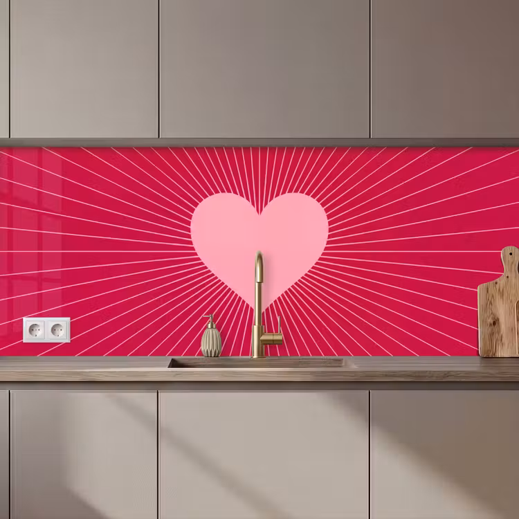 Keuken achterwand - Hart - Stralen - Liefde - Abstract - Roze — 1