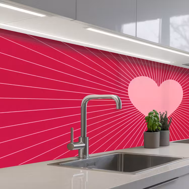 Keuken achterwand - Hart - Stralen - Liefde - Abstract - Roze — 2