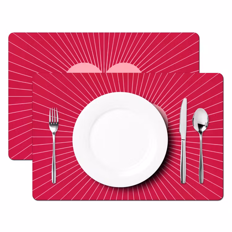 Placemat - 6 stuks - Hart - Stralen - Liefde - Abstract - Roze — 2