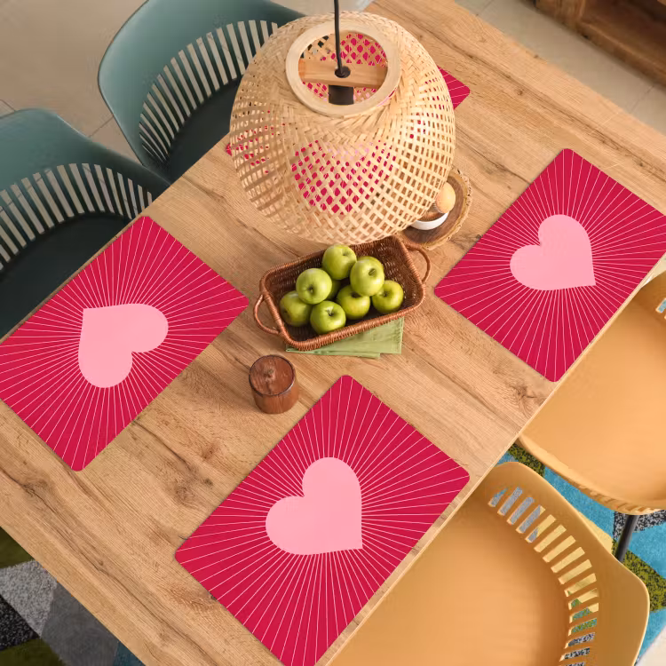 Placemat - 6 stuks - Hart - Stralen - Liefde - Abstract - Roze — 6