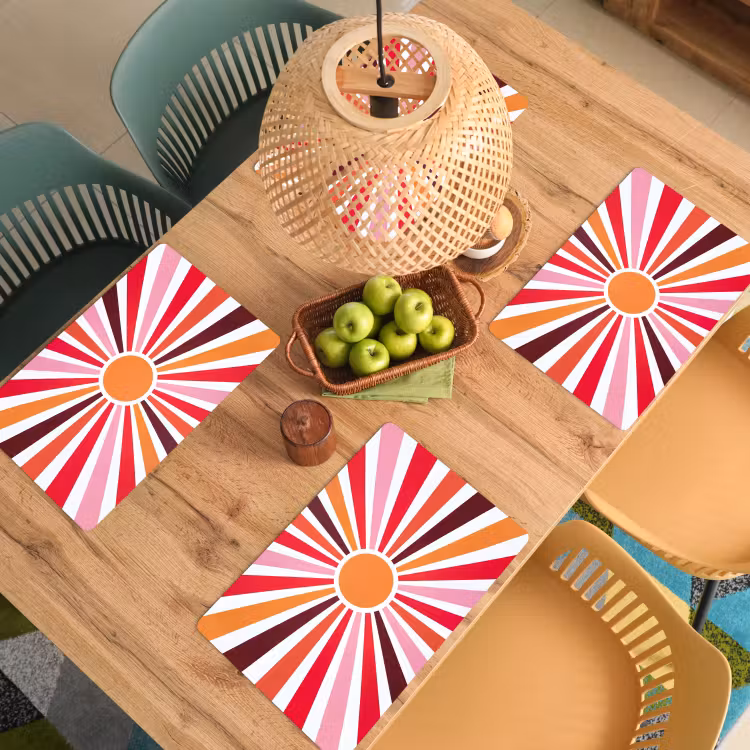 Placemat - 6 stuks - Zon - Stralen - Abstract - Kleurrijk — 6