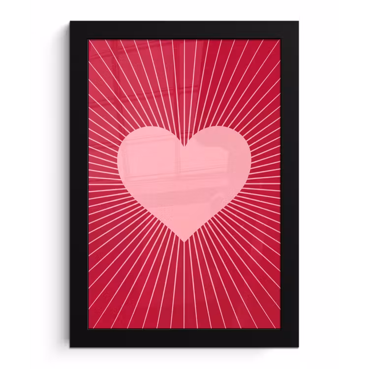 Poster met lijst - Hart - Stralen - Liefde - Abstract - Roze — 1