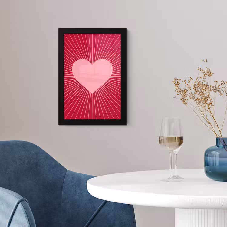 Poster met lijst - Hart - Stralen - Liefde - Abstract - Roze — 2