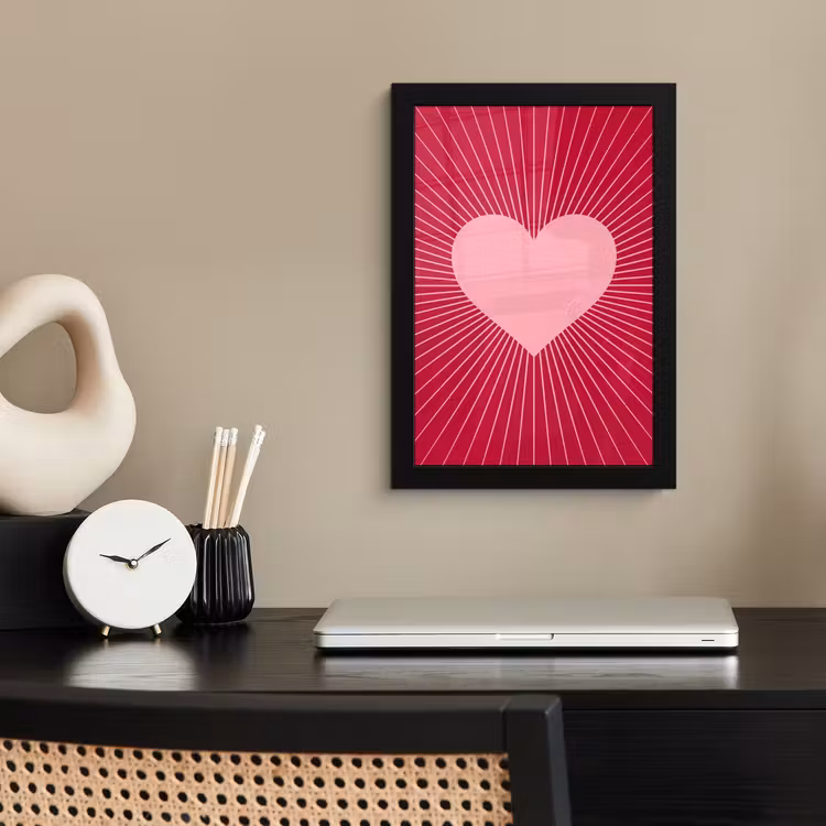 Poster met lijst - Hart - Stralen - Liefde - Abstract - Roze — 3