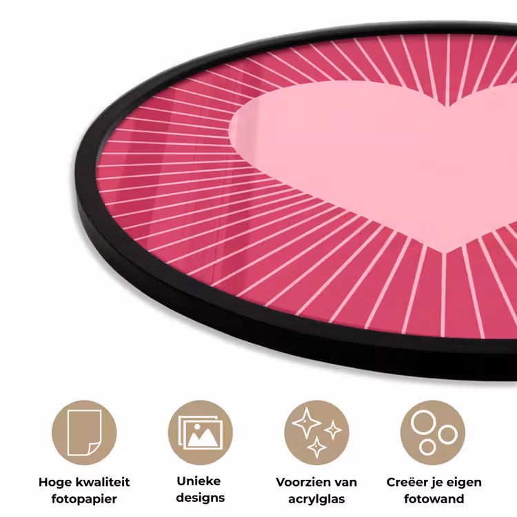 Ronde fotolijst - Hart - Stralen - Liefde - Abstract - Roze — 2