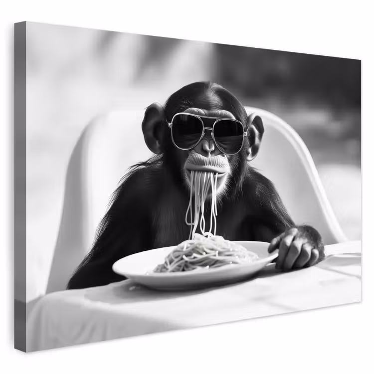 Buiten canvas - Aap - Spaghetti - Zonnebril - Zwart wit - Cool - Dier — 1