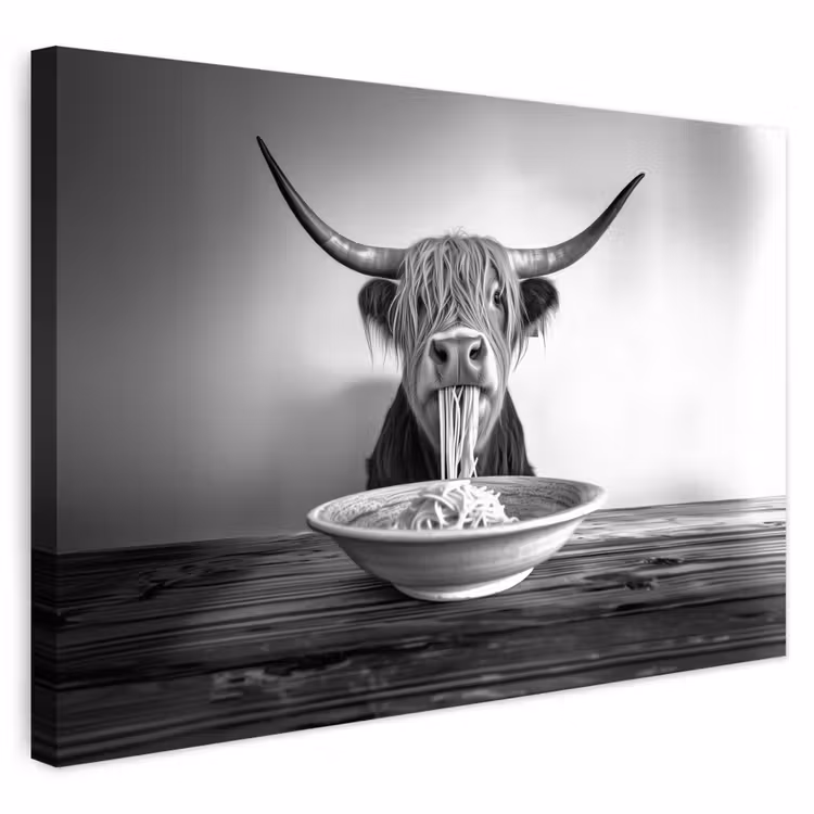 Buiten canvas - Schotse Hooglander - Spaghetti - Dieren - Zwart wit — 1