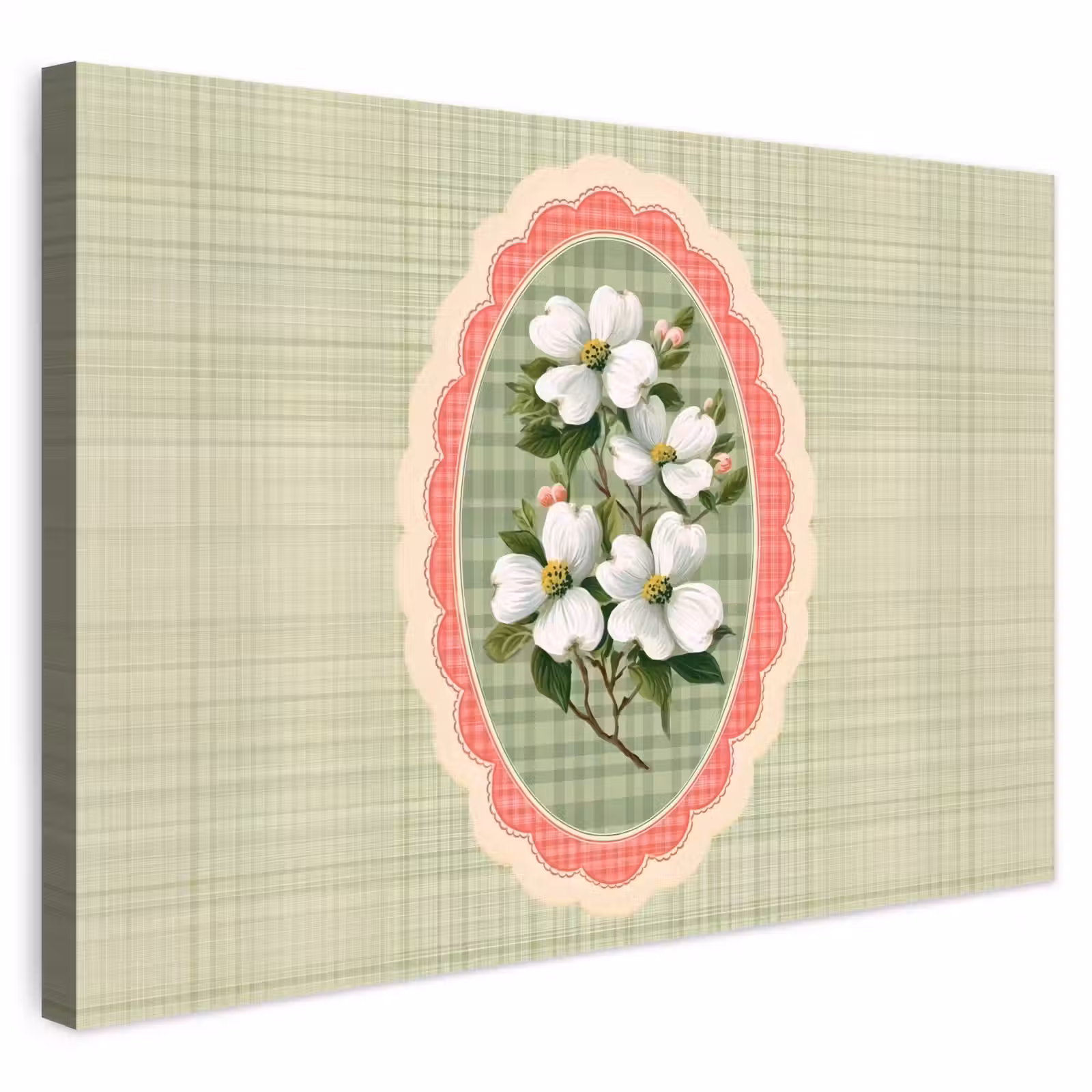 Buiten canvas - Bloemen - Illustratie - Geruit - Groen — 1
