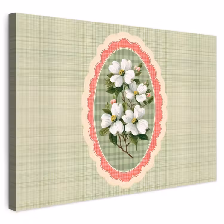 Buiten canvas - Bloemen - Illustratie - Geruit - Groen — 1