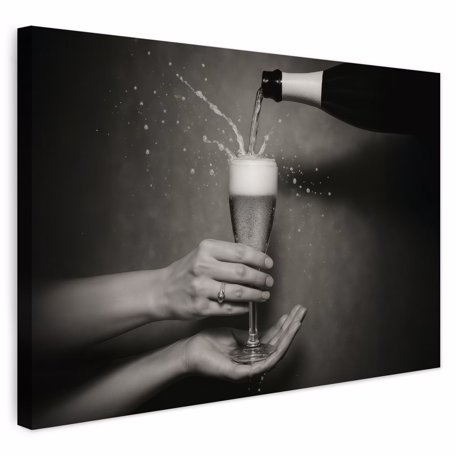 Buiten canvas - Champagnefles - Glas - Minimalistisch - Spetters — 1
