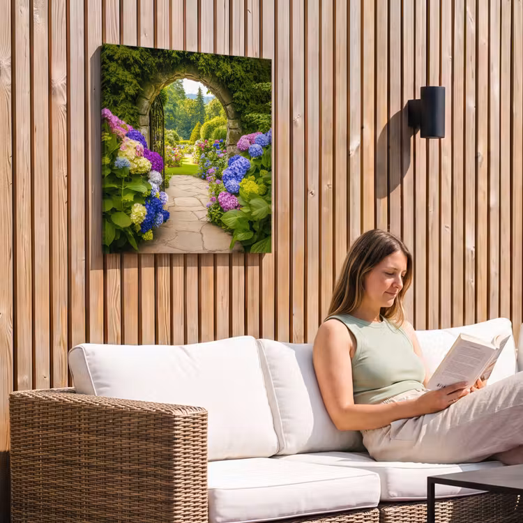 Buiten canvas - Doorkijk - Poort - Hortensia - Bloementuin — 2