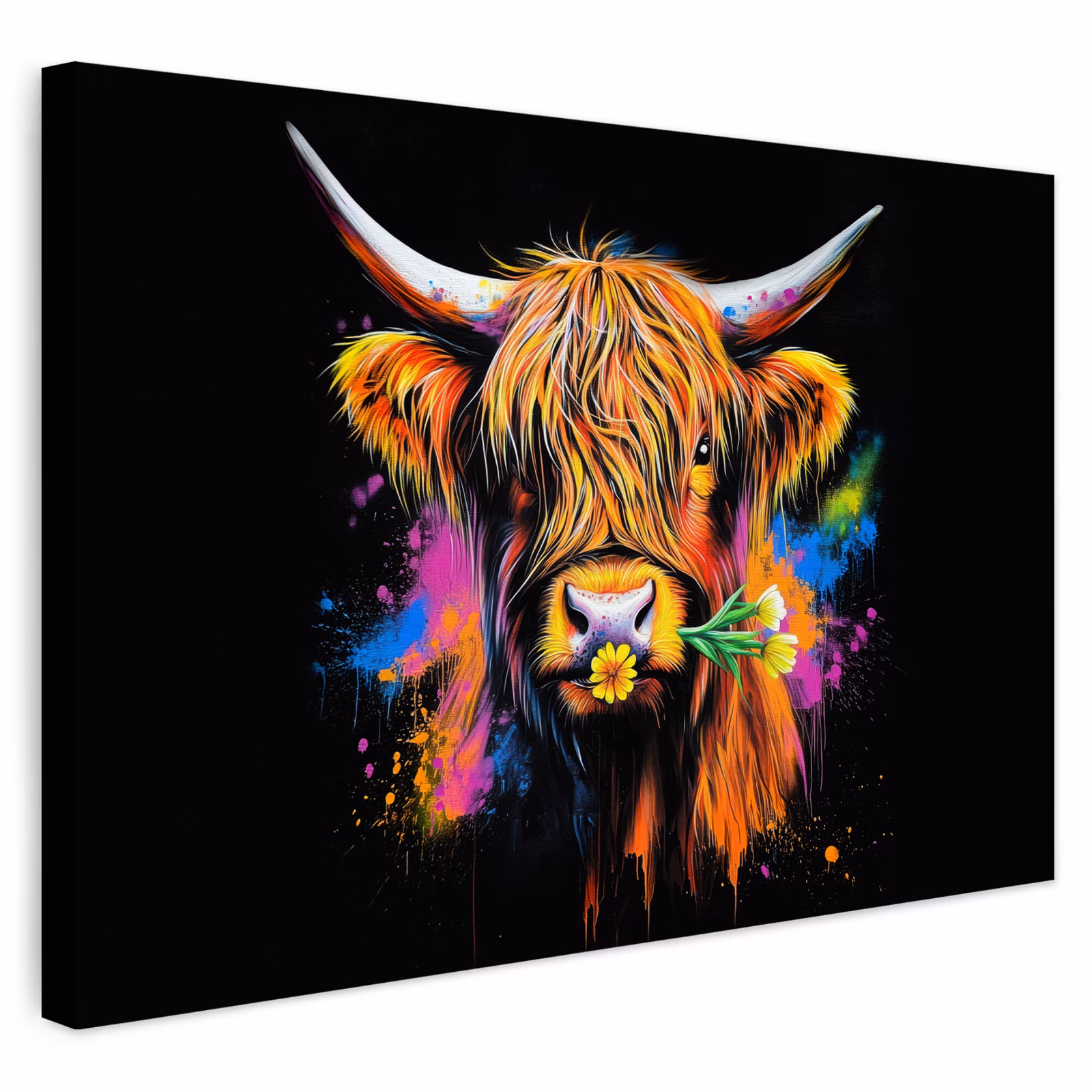 Buiten canvas - Schotse Hooglander - Graffiti - Kleurrijk - Bloem - Dieren — 1