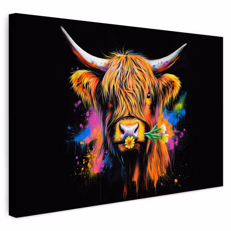Buiten canvas - Schotse Hooglander - Graffiti - Kleurrijk - Bloem - Dieren — 1