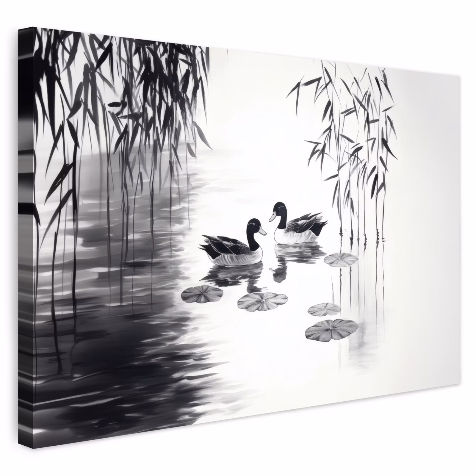 Buiten canvas - Eenden - Waterlelies - Riet - Zwart — 1