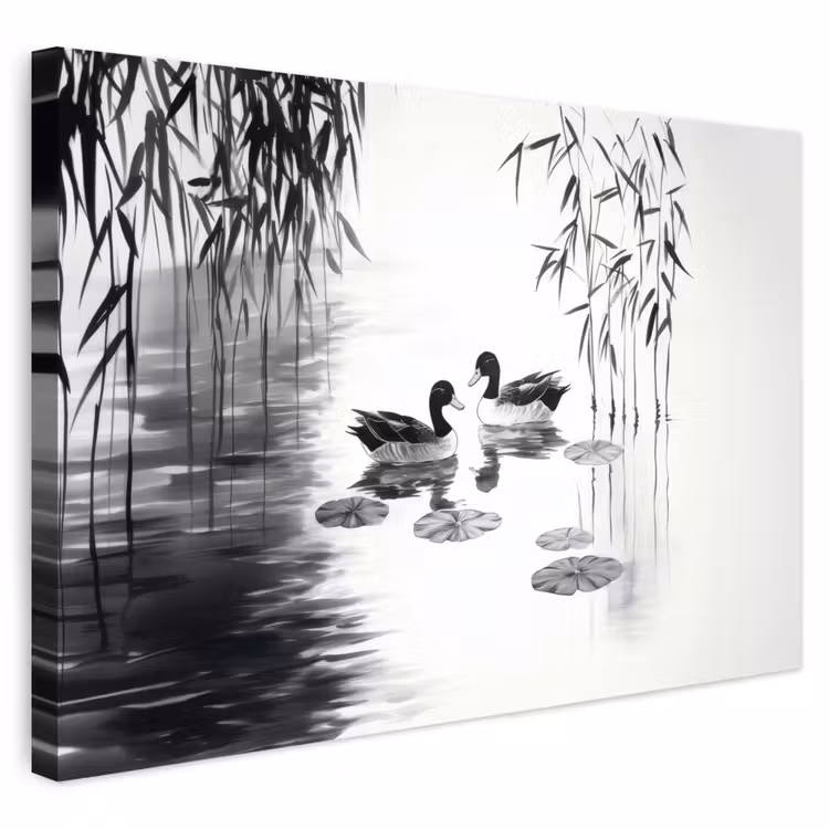 Buiten canvas - Eenden - Waterlelies - Riet - Zwart — 1