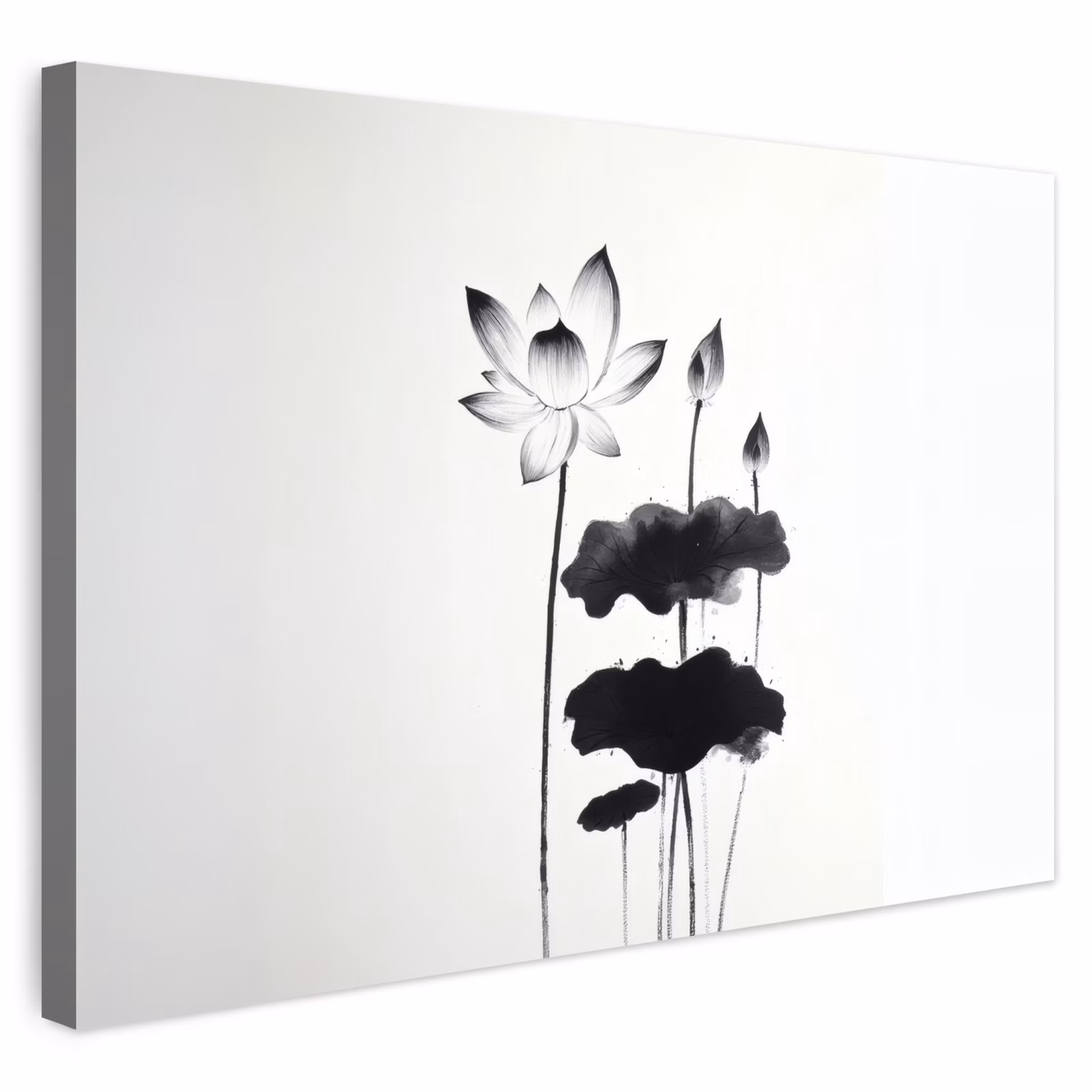 Buiten canvas - Bladeren - Zwart - Lotusbloem - Minimalitisch — 1