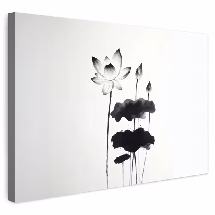 Buiten canvas - Bladeren - Zwart - Lotusbloem - Minimalitisch — 1