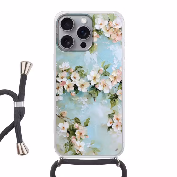 Telefoonhoesje met koord - Bloesem - Bladeren - Lichtblauw — 1