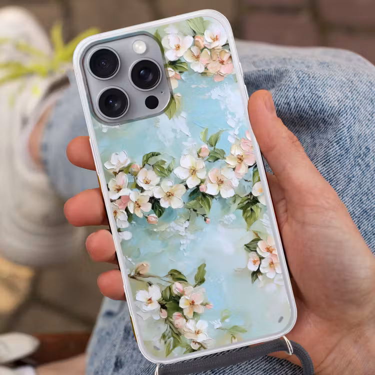 Telefoonhoesje met koord - Bloesem - Bladeren - Lichtblauw — 2