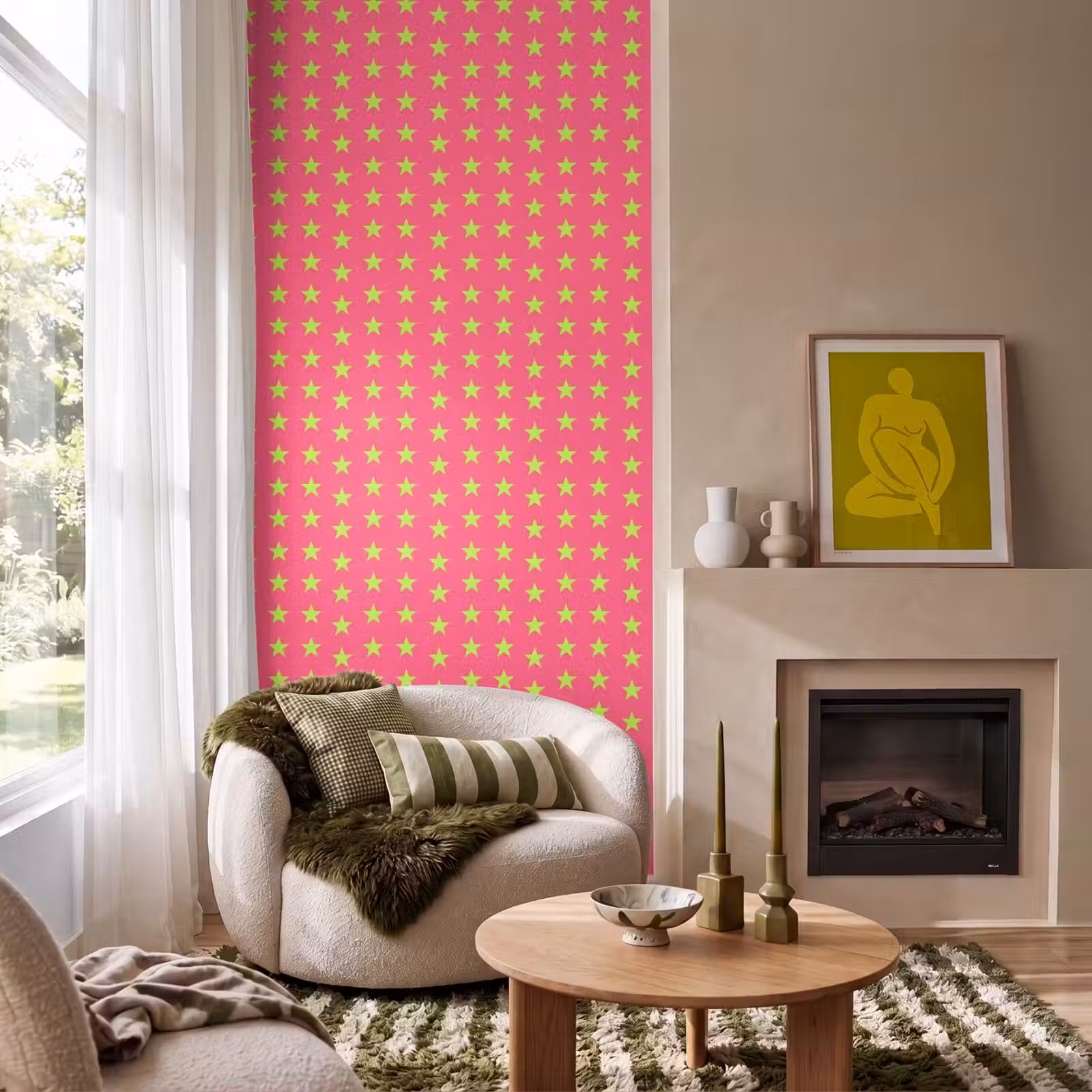 Behang - Sterren - Patroon - Roze — 1