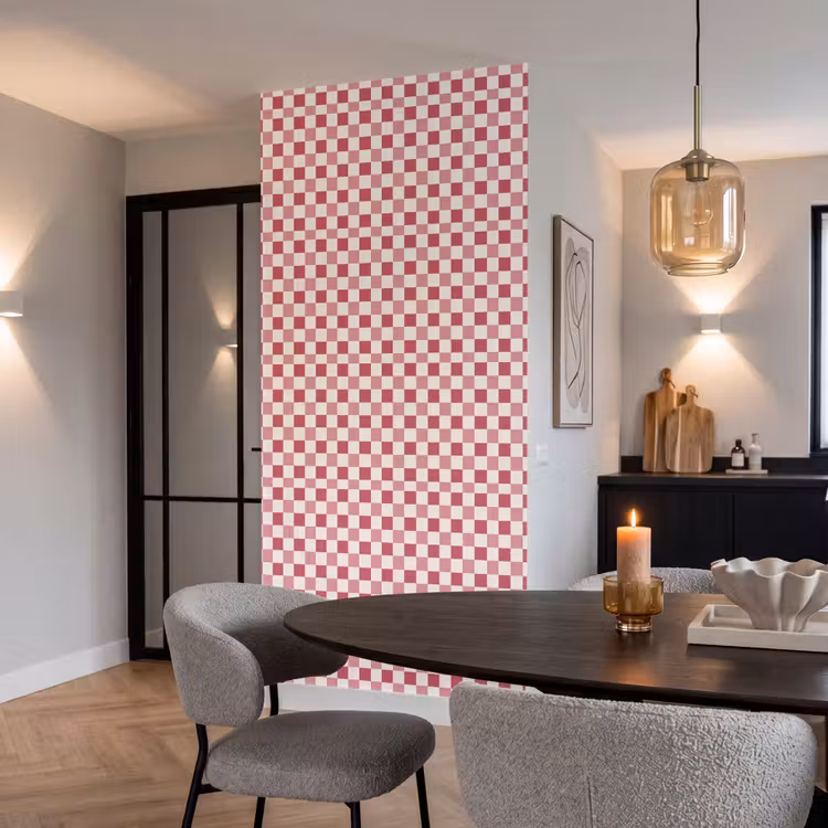 Behang - Patroon - Schaak - Roze — 5