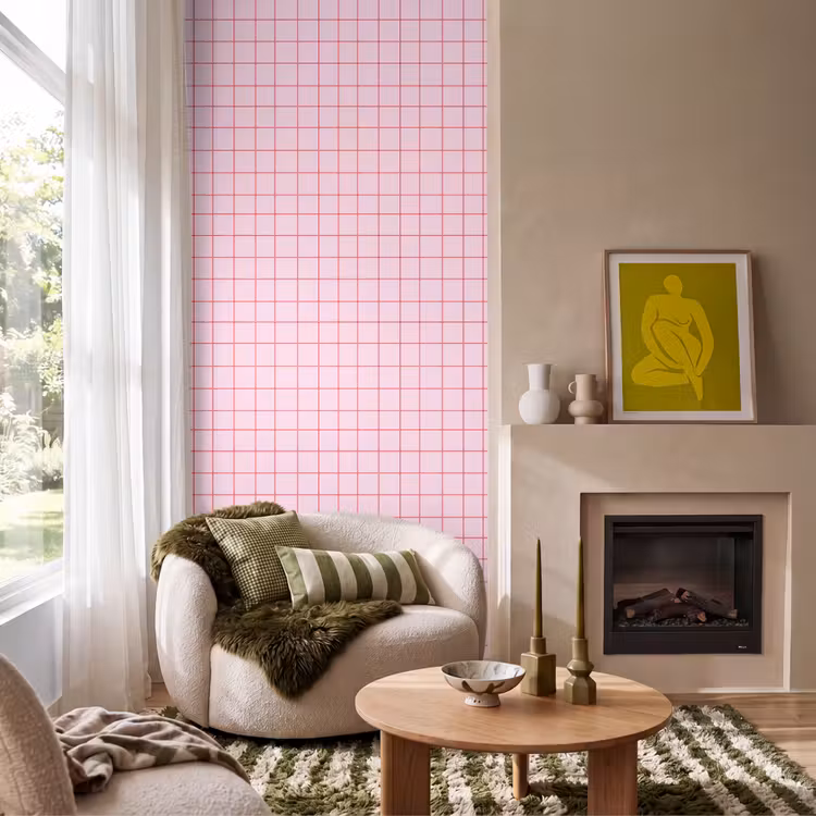 Behang - Raster - Patroon - Roze — 1