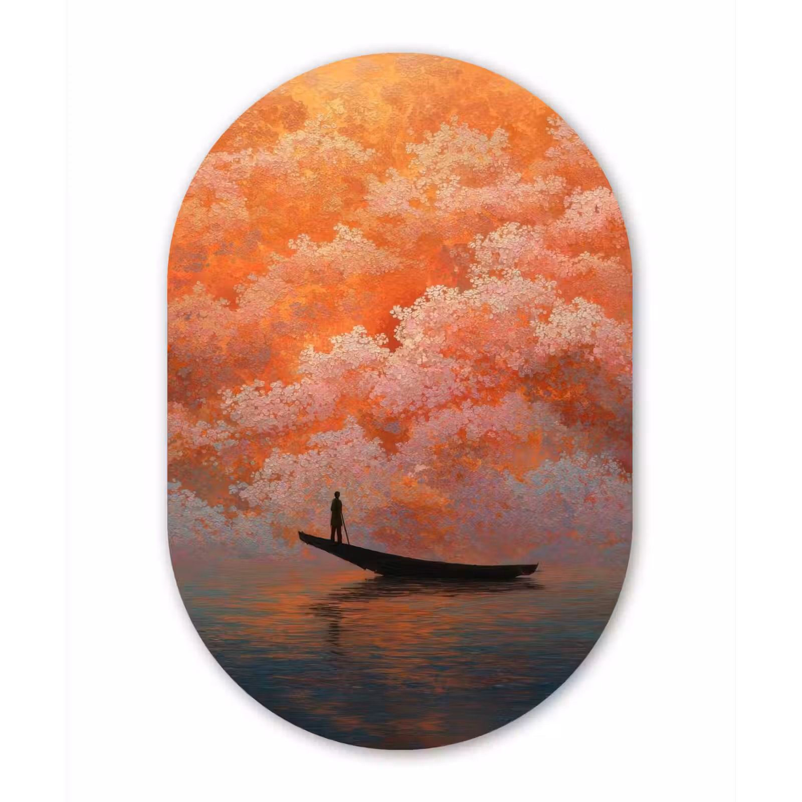 Muurovaal glas - Zee - Boot - Wolken - Oranje — 1