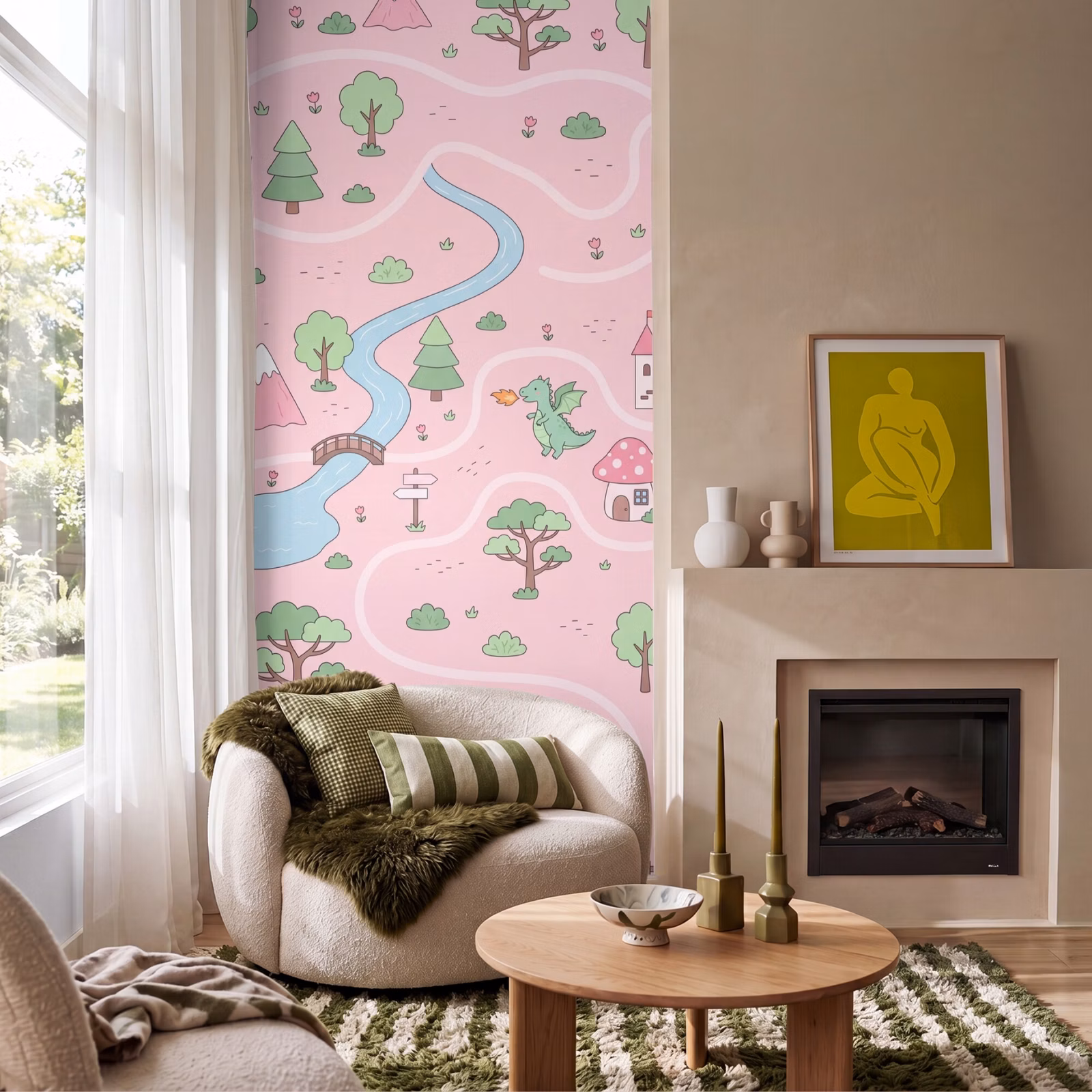 Behang - Eenhoorn - Fantasie - Roze — 1